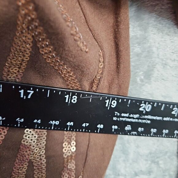 Quacker Factory size small top Brown 3/4 sleeve cotton blend sparkle embellished - Picture 5 of 10